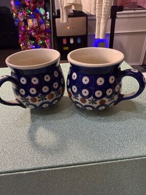 Blue Pattern Ceramic Mug - Set of 2
